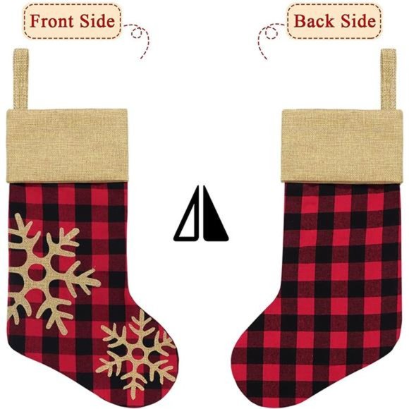 Set of 6 Christmas Stockings Decorations18 inches Red Black Buffalo Plaid - Picture 3 of 7